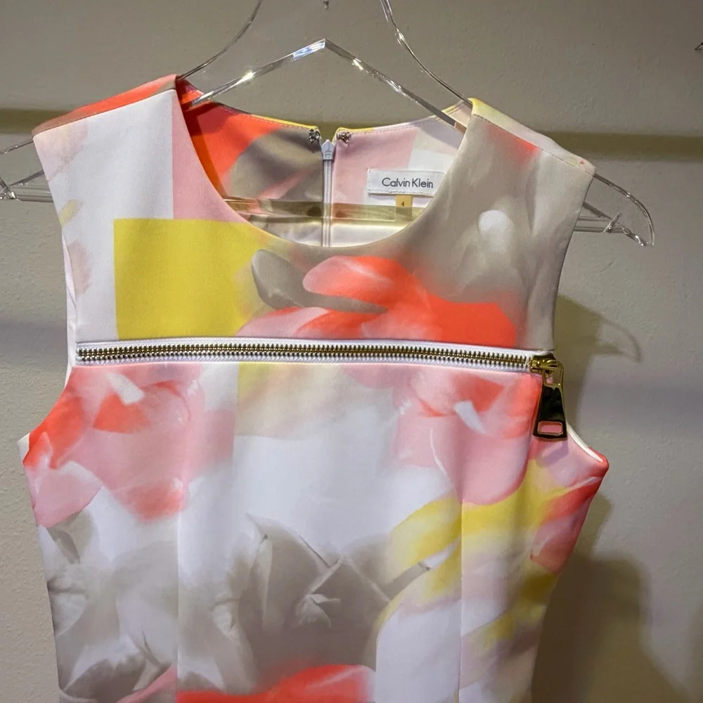 Calvin Klein Women's Midi Dress - Pink, Yellow, Gray Floral - Picture 5 of 6
